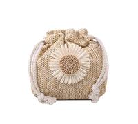 EWUHYFP Bolsos Tejidos Crochet Bolso de mano paja tejida ratán, bolso punto con flores for playa, bandolera for mujer(Khaki)
