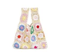 EWUHYFP Bolsos Tejidos Crochet Bolsos de mano for mujer con diseño flores ganchillo a cuadros, pequeños bolsos tejidos, bolso playa informal(Beige)