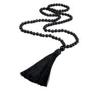 EWUHYFP Collares de cuentas meditación for mujer, collar Yoga con borla piedra anudada negra brillante 6/8mm, joyería(8mm)