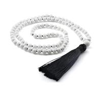 EWUHYFP Collares de piedras 6mm, 108 cuentas, collar borlas piedra pino, joyería moda for mujeres y hombres(Black White)