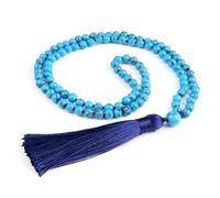 EWUHYFP Collares de piedras 6mm, 108 cuentas, collar borlas piedra pino, joyería moda for mujeres y hombres(Blue)