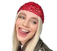 EWUHYFP Glitter Sequins Cap Women Slouchy Snood Hat Hollow out Knitted Hair Design Casual Turbans Crochet Sweater Beanies(Red)