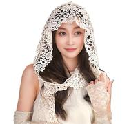 EWUHYFP Lace Hollow Out Knitted Hat Women's Ethnic Sle Travel Photoaphy Face Slimming Overhead Cap Headscarf Casual(Beige)