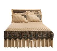 EWUHYFP Quilted Bed Skirt Winter Warm Thicken Velvet Bedspread King Good Hand Feeling Not Included Pillowcase(Khaki,Only 2pcs Pillowcase)