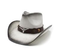 EWUHYFP Sombrero Cowboy Man Cowboy Hats Papyrus Cow Head Decoration Sunburn Protection Distressed Design Caps Retro(White)