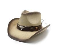 EWUHYFP Sombrero Cowboy Man Cowboy Hats Papyrus Cow Head Decoration Sunburn Protection Distressed Design Caps Retro(Khaki)