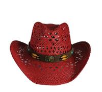 EWUHYFP Sombrero Cowboy Sombrero de paja vaquero for mujer, sombrero rojo ala grande for fiesta, verano al aire libre, jazz for el sol Retro(Style27)