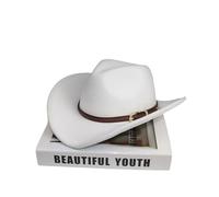 EWUHYFP Sombrero Cowboy Sombrero vaquero occidental de ala ancha lana vintage con banda cuero color café y bombín vaquera Retro(WHITE,57cm)