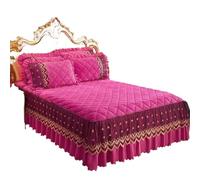 EWUHYFP Super Soft Thick Flannel Quilted Bedspread Winter Quick Warm Velvet Bed Skirt Anti-Slip Cover Not Included Pillowcase(Rose Red,1pc 140x200x45cm)