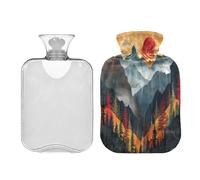 Ewusp Bohemian Mountain - Botella de agua caliente con funda, bolsa de agua caliente de 2 litros para aliviar el dolor de cuello, hombros, calambres menstruales, calentador de manos y pies, compresa