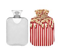 Ewusp Bolsa de agua caliente con diseño de rayas de palomitas de maíz con funda, bolsa de agua caliente de 1 litro para aliviar el dolor de cuello, hombros, calambres menstruales, calentador de manos