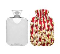 Ewusp Bolsa de agua caliente con diseño de rayas de palomitas de maíz con funda, bolsa de agua caliente de 1 litro para aliviar el dolor de cuello, hombros, calambres menstruales, calentador de manos