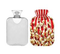 Ewusp Bolsa de agua caliente con diseño de rayas de palomitas de maíz con funda, bolsa de agua caliente de 1 litro para aliviar el dolor de cuello, hombros, calambres menstruales, calentador de manos