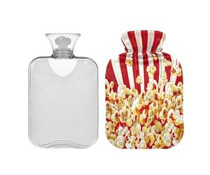 Ewusp Bolsa de agua caliente con diseño de rayas de palomitas de maíz con funda, bolsa de agua caliente de 1 litro para aliviar el dolor de cuello, hombros, calambres menstruales, calentador de manos