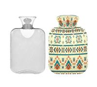 Ewusp Bolsa de agua caliente con estampado étnico vintage con funda, bolsa de agua caliente de 1 litro para aliviar el dolor de cuello, hombros, calambres menstruales, calentador de manos y pies,