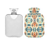 Ewusp Bolsa de agua caliente con estampado étnico vintage con funda, bolsa de agua caliente de 1 litro para aliviar el dolor de cuello, hombros, calambres menstruales, calentador de manos y pies,