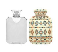 Ewusp Bolsa de agua caliente con estampado étnico vintage con funda, bolsa de agua caliente de 1 litro para aliviar el dolor de cuello, hombros, calambres menstruales, calentador de manos y pies,