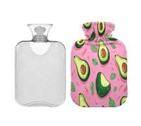 Ewusp Bolsa de agua caliente con tapa con hojas de aguacate, bolsa de agua caliente de 1 litro para aliviar el dolor de cuello, hombros, calambres menstruales, calentador de pies de mano, compresa