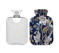 Ewusp Bolsa de agua caliente de flores coloridas con funda, bolsa de agua caliente de 1 litro para aliviar el dolor de cuello, hombros, calambres menstruales, calentador de manos y pies, compresa