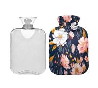 Ewusp Bolsa de agua caliente de flores coloridas con funda, bolsa de agua caliente de 1 litro para aliviar el dolor de cuello, hombros, calambres menstruales, calentador de manos y pies, compresa