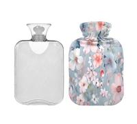 Ewusp Bolsa de agua caliente de flores coloridas con funda, bolsa de agua caliente de 1 litro para aliviar el dolor de cuello, hombros, calambres menstruales, calentador de manos y pies, compresa