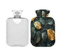 Ewusp Bolsa de agua caliente de hojas coloridas con funda, bolsa de agua caliente de 2 litros para aliviar el dolor de cuello, hombros, calambres menstruales, calentador de manos y pies, compresa