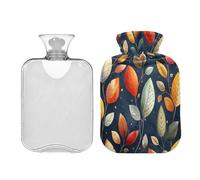 Ewusp Bolsa de agua caliente de hojas coloridas con funda, bolsa de agua caliente de 2 litros para aliviar el dolor de cuello, hombros, calambres menstruales, calentador de manos y pies, compresa