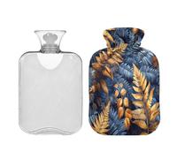Ewusp Bolsa de agua caliente de hojas coloridas con funda, bolsa de agua caliente de 2 litros para aliviar el dolor de cuello, hombros, calambres menstruales, calentador de manos y pies, compresa