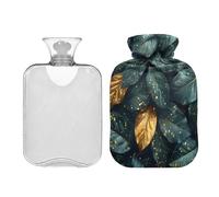 Ewusp Bolsa de agua caliente de hojas coloridas con funda, bolsa de agua caliente de 2 litros para aliviar el dolor de cuello, hombros, calambres menstruales, calentador de manos y pies, compresa