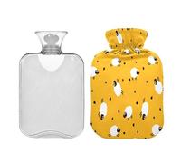 Ewusp Bolsa de agua caliente de oveja linda con funda, bolsa de agua caliente de 2 litros para aliviar el dolor de cuello, hombros, calambres menstruales, calentador de pies de mano, compresa caliente