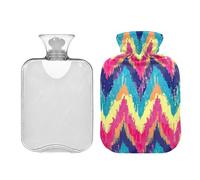 Ewusp Bolsa de agua caliente de rayas de color con funda, bolsa de agua caliente de 1 litro para aliviar el dolor de cuello, hombros, calambres menstruales, calentador de manos y pies, compresa