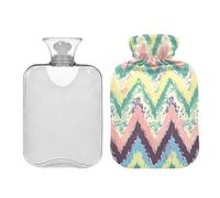 Ewusp Bolsa de agua caliente de rayas de color con funda, bolsa de agua caliente de 1 litro para aliviar el dolor de cuello, hombros, calambres menstruales, calentador de manos y pies, compresa