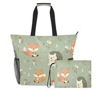 Ewusp Bolsa de playa extragrande con animales del bosque para mujer, bolsa de playa impermeable con compartimento húmedo y bolsillos de malla, bolsa ligera para piscina, viajes, gimnasio, compras