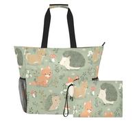 Ewusp Bolsa de playa extragrande con animales del bosque para mujer, bolsa de playa impermeable con compartimento húmedo y bolsillos de malla, bolsa ligera para piscina, viajes, gimnasio, compras