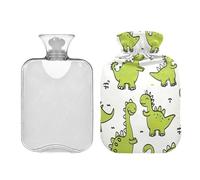 Ewusp Bonita botella de agua caliente de dinosaurio con funda, bolsa de agua caliente de 2 litros para aliviar el dolor de cuello, hombros, calambres menstruales, calentador de manos y pies, compresa