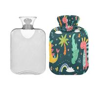 Ewusp Bonita botella de agua caliente de dinosaurio con funda, bolsa de agua caliente de 2 litros para aliviar el dolor de cuello, hombros, calambres menstruales, calentador de manos y pies, compresa