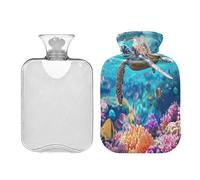 Ewusp Bonita botella de agua caliente de tortuga con funda, bolsa de agua caliente de 2 litros para aliviar el dolor de cuello, hombros, calambres menstruales, calentador de manos y pies, compresa