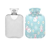 Ewusp Bonita botella de agua caliente de vaca con funda, bolsa de agua caliente de 2 litros para aliviar el dolor de cuello, hombros, calambres menstruales, calentador de pies de mano, compresa