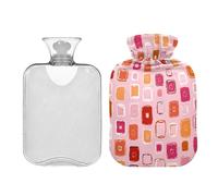 Ewusp Botella de agua caliente con diseño cuadrado con funda, bolsa de agua caliente de 1 litro para aliviar el dolor de cuello, hombros, calambres menstruales, calentador de pies de mano, compresa