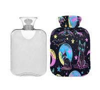 Ewusp Botella de agua caliente con diseño de murciélago de gato con funda, bolsa de agua caliente de 2 litros para aliviar el dolor de cuello, hombros, calambres menstruales, calentador de pies de