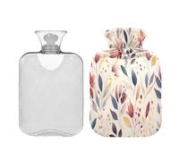Ewusp Botella de agua caliente con tapa de hojas de acuarela, bolsa de agua caliente de 1 litro para aliviar el dolor de cuello, hombros, calambres menstruales, calentador de manos y pies, compresa