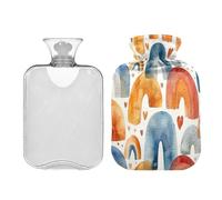 Ewusp Botella de agua caliente de acuarela con funda, bolsa de agua caliente de 2 litros para aliviar el dolor de cuello, hombros, calambres menstruales, calentador de pies de mano, compresa caliente