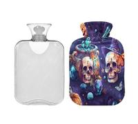 Ewusp Botella de agua caliente de calavera de cristal con funda, bolsa de agua caliente de 2 litros para aliviar el dolor de cuello, hombros, calambres menstruales, calentador de manos y pies,