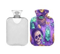 Ewusp Botella de agua caliente de calavera de cristal con funda, bolsa de agua caliente de 2 litros para aliviar el dolor de cuello, hombros, calambres menstruales, calentador de manos y pies,