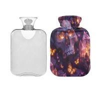 Ewusp Botella de agua caliente de calavera de cristal con funda, bolsa de agua caliente de 2 litros para aliviar el dolor de cuello, hombros, calambres menstruales, calentador de manos y pies,