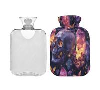 Ewusp Botella de agua caliente de calavera de cristal con funda, bolsa de agua caliente de 2 litros para aliviar el dolor de cuello, hombros, calambres menstruales, calentador de manos y pies,