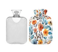 Ewusp Botella de agua caliente de flores coloridas con funda, bolsa de agua caliente de 2 litros para aliviar el dolor de cuello, hombros, calambres menstruales, calentador de manos y pies, compresa