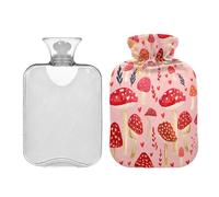 Ewusp Botella de agua caliente de hongos de acuarela con funda, bolsa de agua caliente de 1 litro para aliviar el dolor de cuello, hombros, calambres menstruales, calentador de manos y pies, compresa
