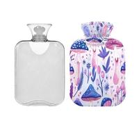 Ewusp Botella de agua caliente de hongos de acuarela con funda, bolsa de agua caliente de 1 litro para aliviar el dolor de cuello, hombros, calambres menstruales, calentador de manos y pies, compresa