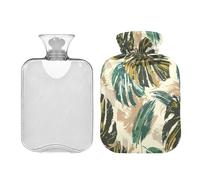 Ewusp Botella de agua caliente vintage de palma con funda, bolsa de agua caliente de 1 litro para aliviar el dolor de cuello, hombros, calambres menstruales, calentador de manos y pies, compresa